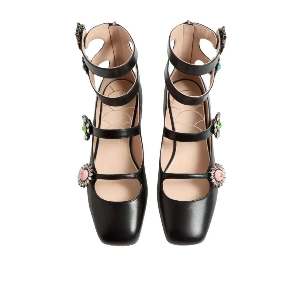 Valentino - Crystal Daisy Embellished Leather Flats - IT 37 - Picture 5 of 6